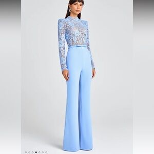 Nadine Merabi Blue Maddie Lace Long Sleeve Wide Leg Jumpsuit NEW